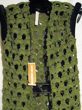 VIP Open Mesh Knit Olive Green 1970s Crochet Vest Lansburghs Virgin Wool